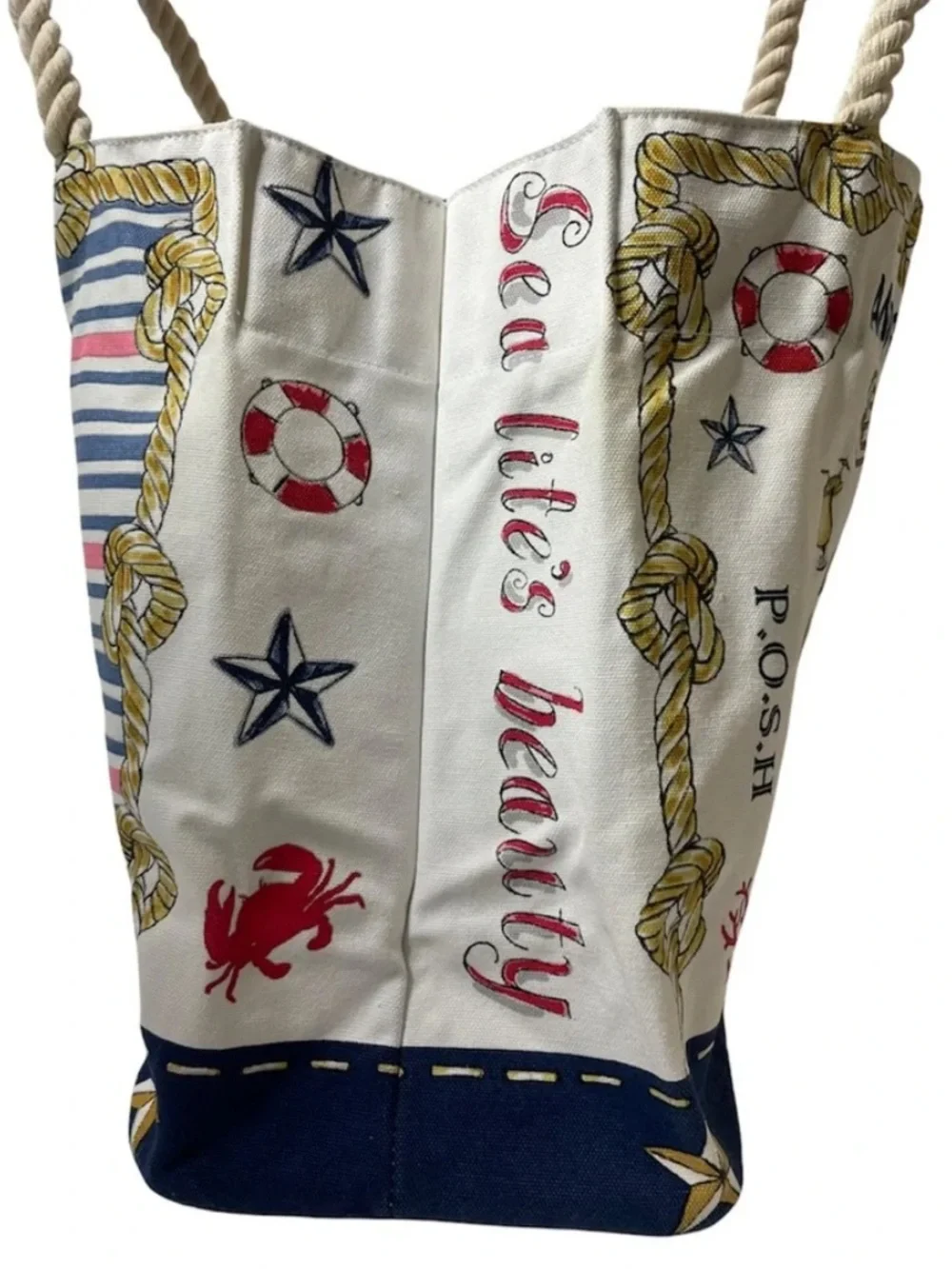 Brighton Sail Into Summer Coastal Nautical Canvas Rope Handle Tote